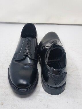 Prada MENS Black Lace Up Heel Triangle Logo Derby Shoe
